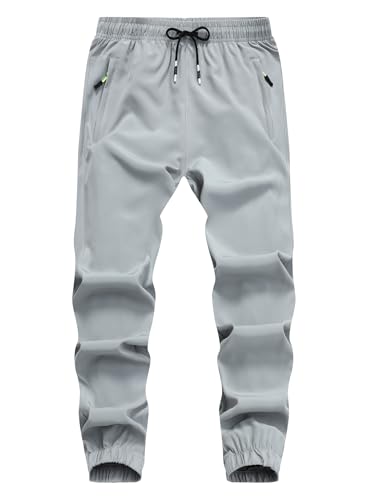 ZooYung Boys Hiking Joggers Pants Outdoor Youth Quick Dry Lightweight Athletic Pants with Zipper Pockets(SBP3822-L-Gray-12)