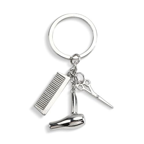 Personalisierter Schlüsselanhänger Friseur Zubehör, Friseurin Geschenk, Geburtstagsgeschenk Frauen, Geschenk Freundinnen, Geschenkideen für Friseursalon-Eröffnung, Friseur Zubehör Dekor (B-Silber)