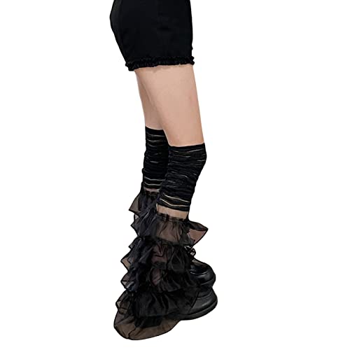 Women Girls Lolita Leg Warmers Y2k Sheer Mesh Ruffle Lace Long Socks Teens Harajuku Kawaii Clothes2