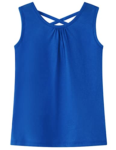 Image of Noomelfish Girls Criss Cross Back Tank Tops Soft Jersey Cotton Sleeveless Shirts (3-12 Years)