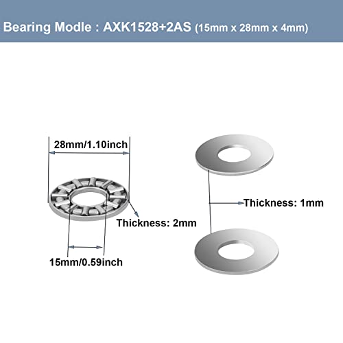 Hipicco Axk1528 2As Thrust Needle Roller Bearings With Washers 10Pcs，15 Bore 28 Od 2Mm Width, Gcr15 Hardness #TOP1