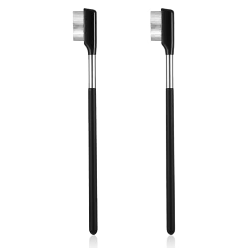 2PCS Metal Eyelash Comb, Eyelash Separator Tool Metal Eye lash Brush for Lash & Brow Eye Lash Grooming Comb with Stainless Steel Eyes Makeup Tool for Women