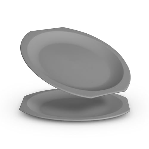 Pro Home Lot de 2 assiettes en plastique polypropylène incassables - Sans BPA - Passe au lave-vaisselle (diamètre : 23 cm - Gris) - Pour fête, camping,...