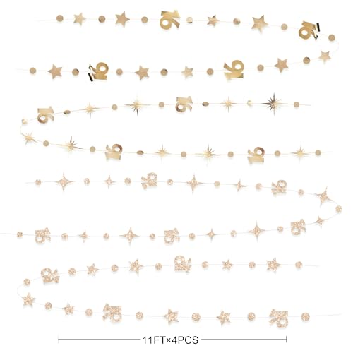 Image of Champagne Gold Number 16 Circle Dot Twinkle Star Garland Streamer Bunting Banner Backdrop Decorations for Girls Happy 16th Birthday Sweet Sixteen 16th Anniversary Cheers to 16 Years Party Decor