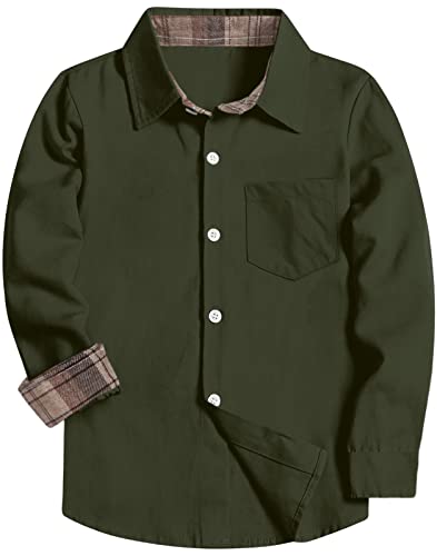 SANGTREE Kids Boys Long Sleeve Dress Shirts Casual Solid Button Down Shirts Army Green, 3-6 Months = Tag 60