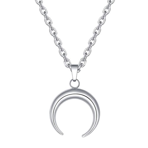 tulkdexi Collar de fiesta elegante de acero de titanio, colgante de luna creciente, collar de cadena de clavícula de acero inoxidable para mujer, Acero de titanio, Piedra secundaria