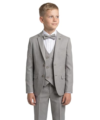 Image of SIRRI Boys Textured Formal Light Grey Suit 5-Piece Set Page Boy Communion Outfit Size 8 Years UK