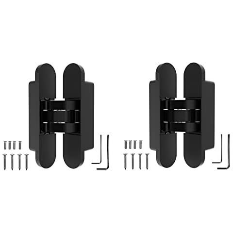 Chrome and Black Matte Invisible Door Hinge 180 Degree Swing, Heavy Duty (135lb) Hidden Door Hinge, Three-Way Adjustable, Interior Door Concealed Hinge - Villar Home Designs (Black, 2 Pack) Cover