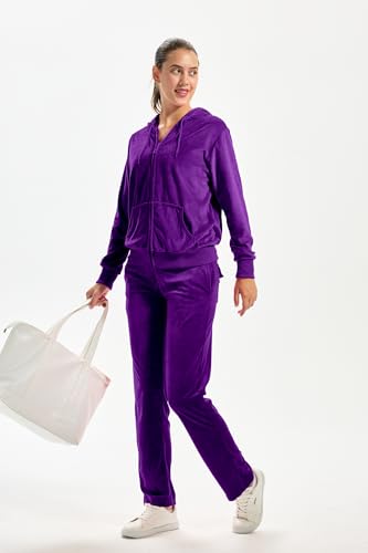 Image of TanBridge 2 Piece Outfits Women's Velour Sweatsuits Long Sleeve Zip Up Hoodie Sweatpants Tracksuits for Women
