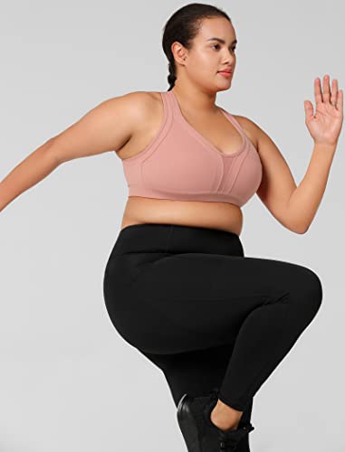 Yvette Women High Impact Sports Bras Criss Cross Back Sexy Running Bra For Plus Size, Pale Pink #TOP7