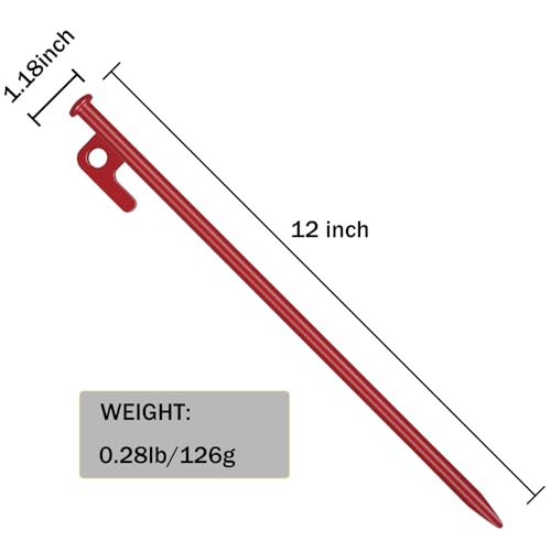 Image of 8 Pack Tent Stakes Heavy Duty 12 inch Steel Tent Pegs for Camping Unbreakable and Inflexible-Red