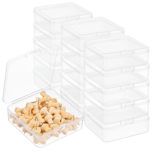 Image of TEHAUX Clear Plastic Storage Box with Hinged Lid Small Organizer for Jewelry Beads Craft Supplies 2.95 X 2.83 X 0.94 Inch Stackable Mini Container for Home Office