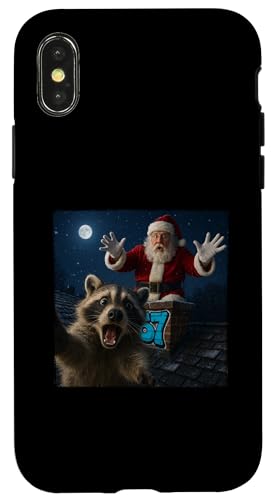Funny Raccoon Selfie with Santa Claus Chimney 67 Six Seven Custodia per iPhone X/XS