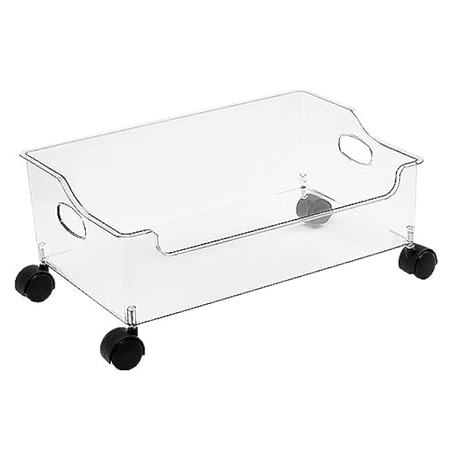 TREETDOBV Bedroom Closet Playroom Wheeled Storage Box Container Bin Plastic Transparent Under Desk Book Storage Box with Roller for School Dorm Office Bedroom