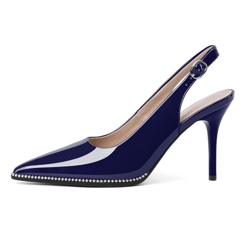 Image of SAMMITOP Women Slingback Heels Stilettos Closed Pointed Toe High Heel Silver Beaded Pumps Comfortable 3.5 Inch High Heels for Women Dressy Shoes