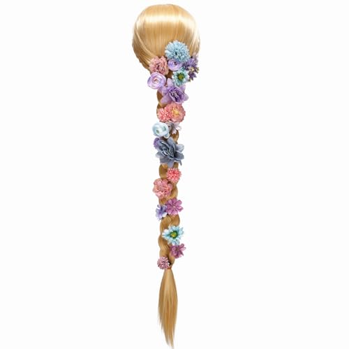 Lalulalu Womens 40 Inch Blonde Wig Rapunzel Wig with 21pcs Flowers Long Hair Princess wig Cosplay Halloween (Blonde one size fit all)