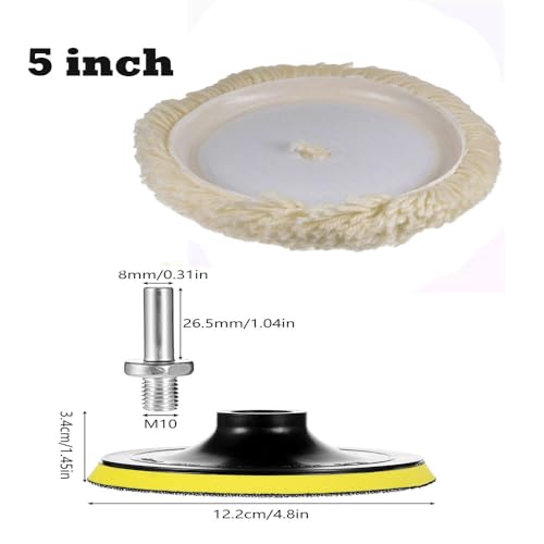 Image of MLD 5 Inch Sanding Polish Pad Hook&Loop Backing Sander Female Thread M10 with Twist Wool Pads KQCP-101 (5inch,M10 Plastic) Pack of -1, Multicolor
