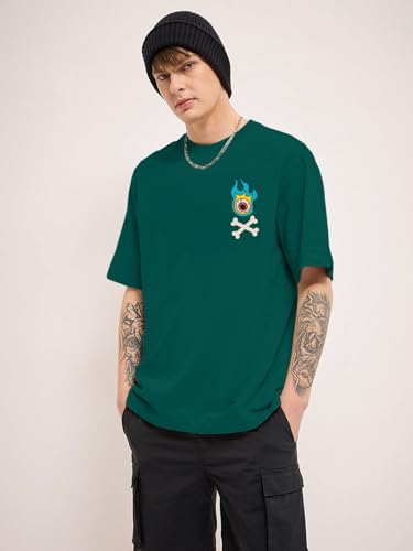 Image of Veirdo Cotton Drop Shoulder Round Neck Oversized Baggy Fit Front & Back Graphic Printed Half Sleeve T-Shirt Men (Available in from S to 2XL)
