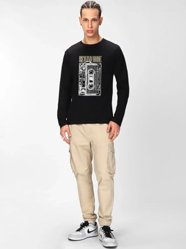 Image of Bewakoof Men's Graphic Print Regular Fit Full Sleeve Round Neck Cotton T-Shirt