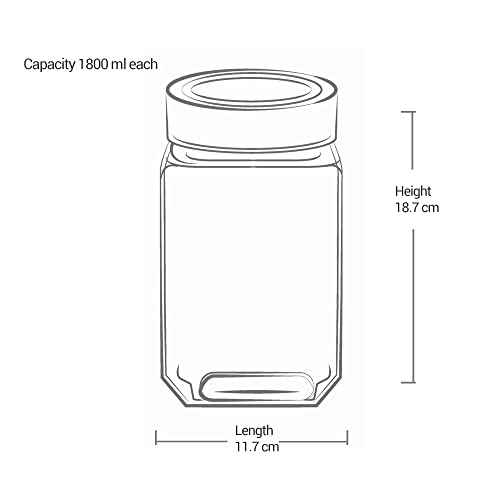 Image of Treo by Milton Cube Storage Containers, 1800 ml, Glass Jar with Air Tight Steel Lid, 1 Piece, Transparent Jars for snacks, Pulses, Masala, Pickles, Cereals, Cookies, Dry Food