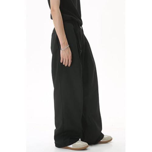 Men's Pleated Elastic High Waist Casual Pants Solid Color Suit Pants with Pockets3