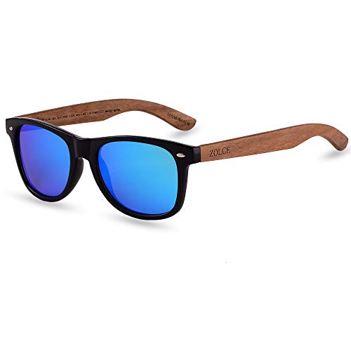 ZOLCE walnut Wood Sunglasses for Men and Women,,Bamboo Sunglasses,Classic Vintage 100% UV400 Polarized Sun Glasses (ice blue) ZOLCE walnut Wood Sunglasses for Men and Women,,Bamboo Sunglasses,Classic Vintage 100% UV400 Polarized Sun Glasses (ice blue)
