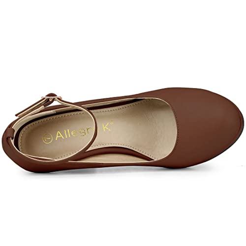 Allegra K Women's Round Toe Stiletto Heels Ankle Strap Dark Brown Pumps - 6.5 M US4