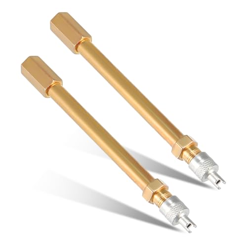 Image of 2 PCS Brass Auto Tire Valve Extension Adaptor, 50mm /1.97 inch Long Brass Auto Tire Repair Tools, Air Tyre Stem Extender Inflation Straight Bore for RV Truck, Car Accessories (100mm)