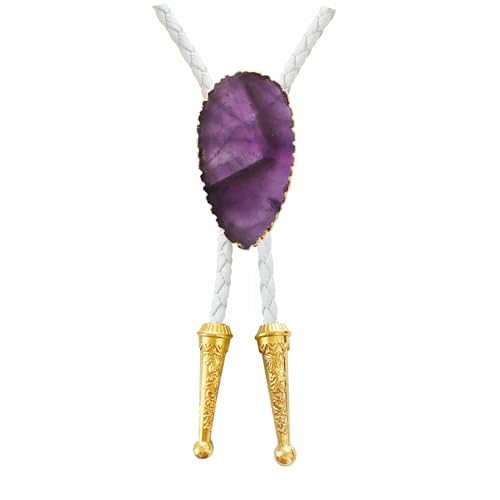 Image of Daisy Del Sol Gemstone Bolo Tie Braided Vegan Faux Leather Natural Stone Gold Handmade Necklace Adjustable Boho Western Jewelry