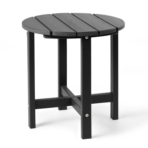Image of Outdoor Side Table - Round All-Weather HDPE End Table with Realistic Wood Grain, Heavy Duty Composite for Patio & Garden (Black)