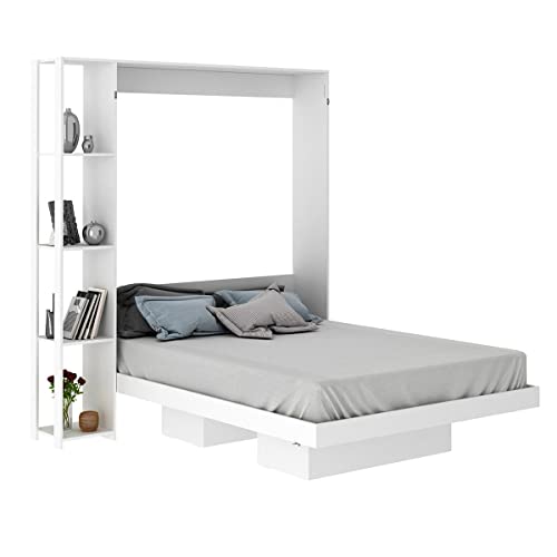Cama De Casal Articulável Multifuncional Vertical com Nichos Cor: Branco