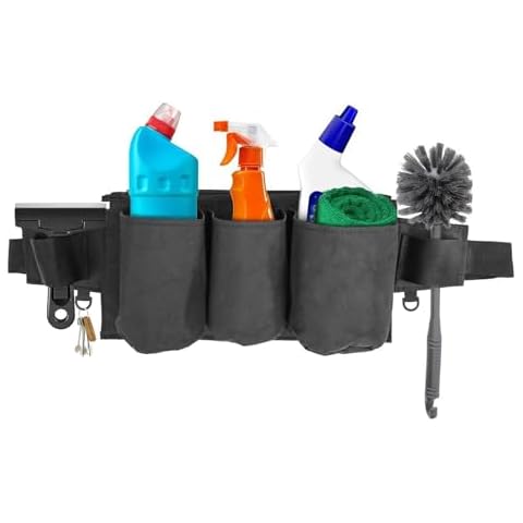 Tool Belt, Cleaning Apron for Cleaning Supplies, Tool Apron for Women and Men Housekeeping, Window Cleaning, 3 Bottle Carrier Bags, Black Cover