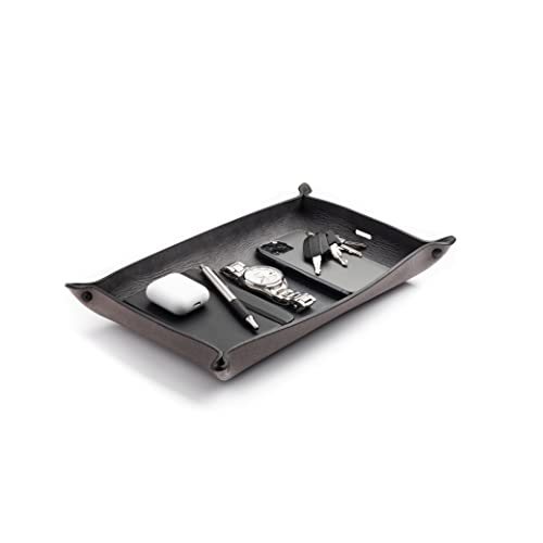 Main Street Forge Leather Valet Tray for Men â€“ Rustic EDC Organizer for Keys, Phone & Wallet â€“ Made in USA â€“ Avalanche Gray