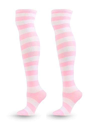 Image of ATHX Women's Knee High Socks Thigh High Socks Triple Stripe over the Knee Socks Long Opaque Thigh High Stockings