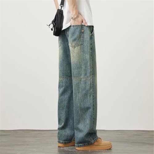 Men's Luxury Spliced Wide Straight Leg Jeans Korean Retro Street Baggy Denim Trousers3