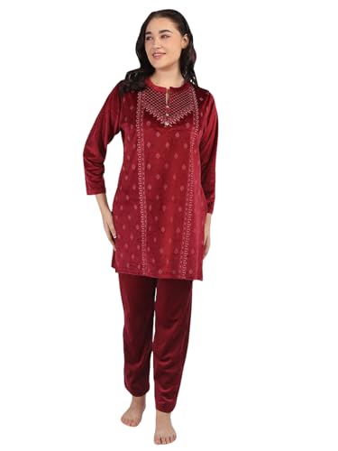 Image of Duchess Women's Supersoft Velvet Printed Nightsuit for Winter wear