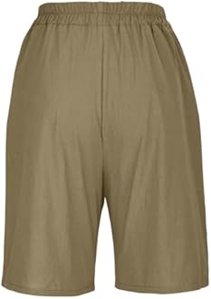 Cotton Linen Shorts for Women Loose Fit Knee Length Bermuda Shorts Casual Wide Leg Elastic Waist Workout Shorts