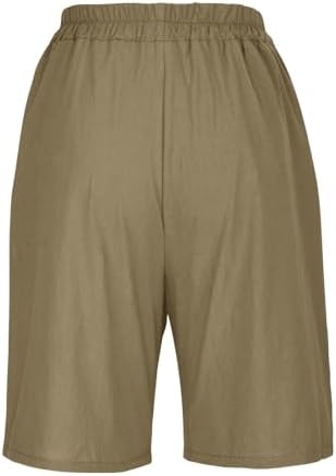 Cotton Linen Shorts for Women Loose Fit Knee Length Bermuda Shorts Casual Wide Leg Elastic Waist Workout Shorts