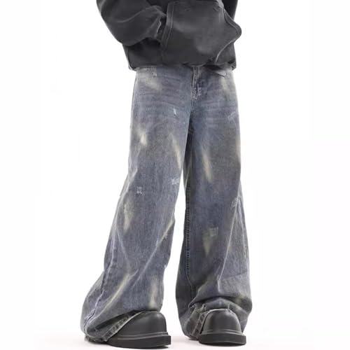 Men Wide Leg Jeans Loose Fit Baggy Vintage Ripped Washed Denim Casual Distressed Hip Hop Pants3