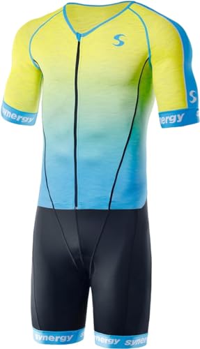 Synergy Cycling Skinsuit combinaison triathlon manches courtes jaune/aqua XXL