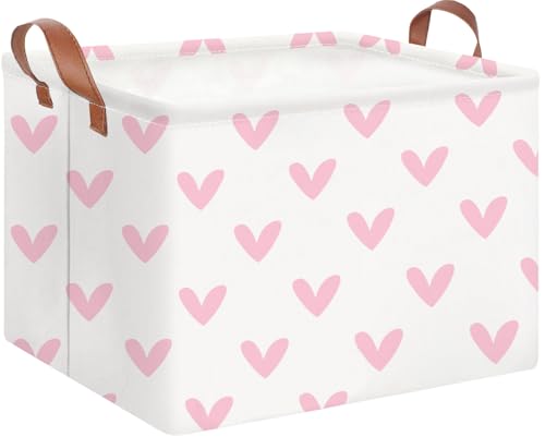 Image of Rectangle Pink Valentine Gift Basket Empty with Handles for Kids,Cute Organizer Toy Bin,Gift Basket for Girls /Kids(Pink Lovely Heart)