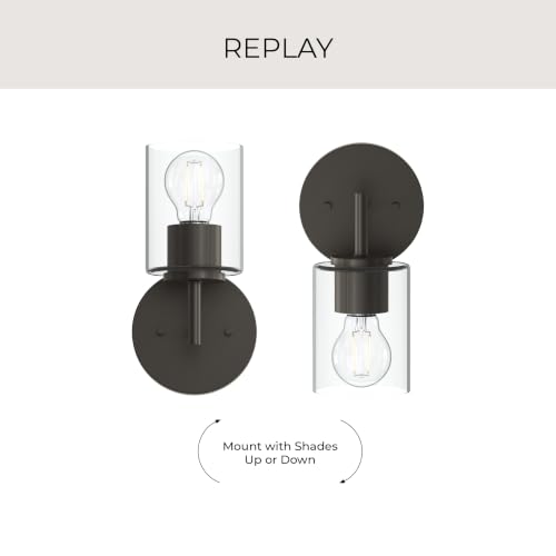 Image of Progress Lighting Replay 5.125 Inch 1-Light Vanity Light, Transitional, Antique Bronze with Clear Glass Shade, (9.75 inch H x 5.125 inch W x 5.875 inch D), P300581-020