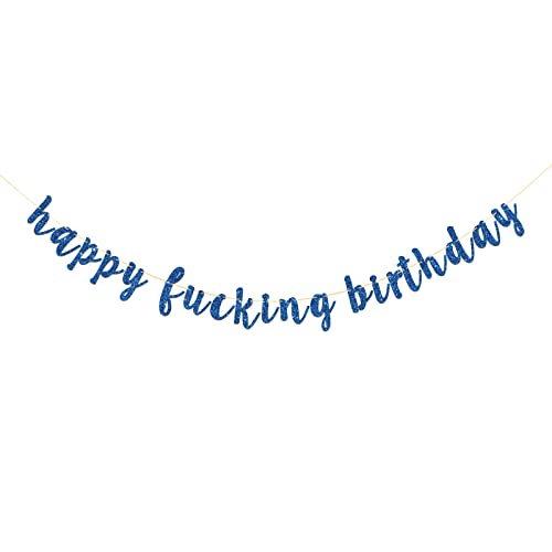 RoadSea Happy Birthday Banner - Funny Birthday Party Garland Supplies for Adult - Boy Girl Happy Birthday Party Decorations - Blue Glitter