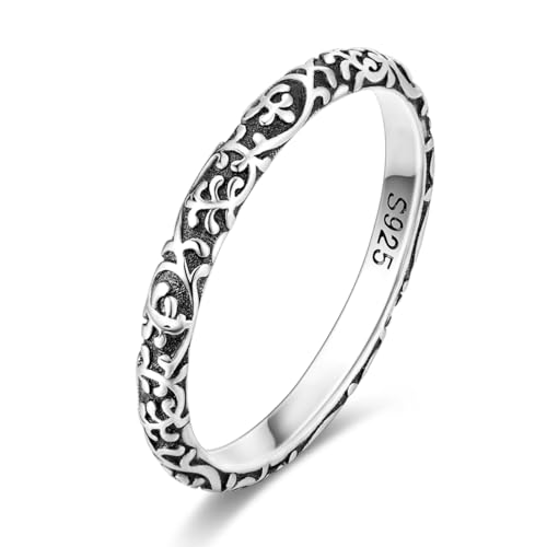 Hapour 925 Sterling Silver Ring for Women Vintage Filigree Stackable Rings Trendy Jewelry for Her Ring Size 9