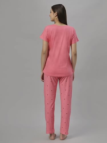 Image of DZZO Women's Cotton Printed Night Suit Set of T-Shirt & Pyjama, Night wear Dress, Relaxed wear for Women /Girls