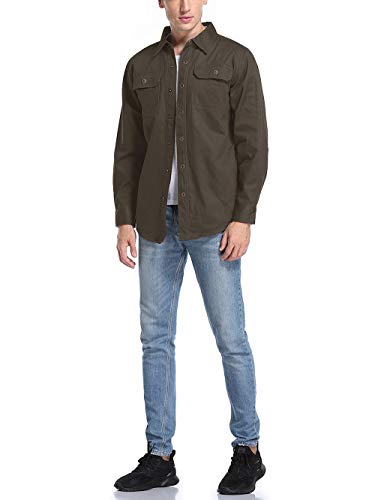 Mocotono Men's Heavyweight Cotton Canvas Flannel Lined Shirt Jacket, Dark Coffee Large #TOP4