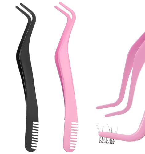 2 Stück Wimpernzange für Lashes Wimpern Pinzette mit Wimpernkamm und Rutschfestem Griff aus Edelstahl Präzisionspinzetten für Falsche Wimpern Einzelwimpern und Augenlid-Tapes