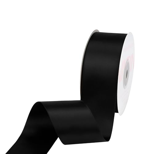 VATIN Double Face Black Satin Ribbon 1-1/2" Continuous 50 Yards,Black Polyester Fabric Ribbon use for Bows Bouquet, Gift Wrapping, Floral Arrangement Wedding Decoration