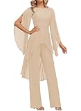 2 Pieces Pants Suits Chiffon Mother of The Bride Dress Elegant Pant Sets Wedding Formal Outfit Champagne