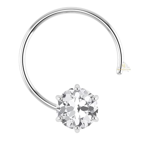 Image of SJ SHUBHAM JEWELLERS 92.5-925 Sterling Silver Round Shape White Cubic Zirconia Prong /Cup Setting Nose Pin Stud for Women Girls Size 2MM 3MM Size Pure Silver